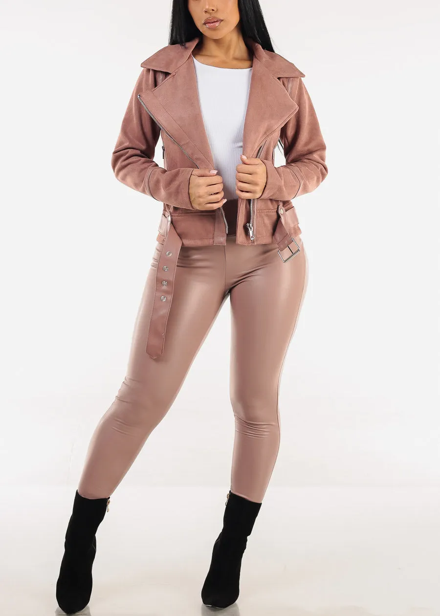 Butt Lifting High Waist Vegan Leather Skinny Pants Mauve sold by Moda product image thumbnail 2