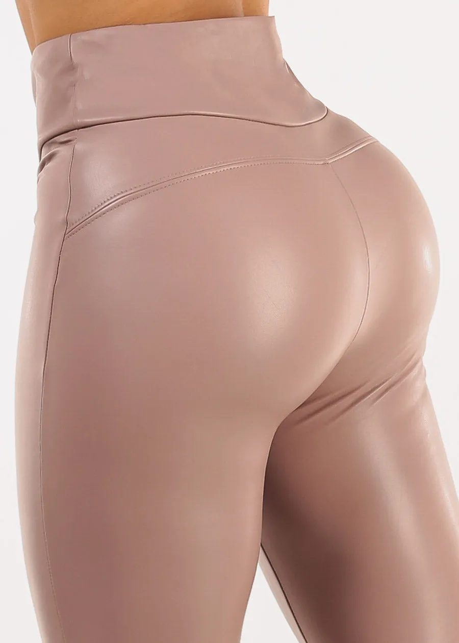 Butt Lifting High Waist Vegan Leather Skinny Pants Mauve sold by Moda
