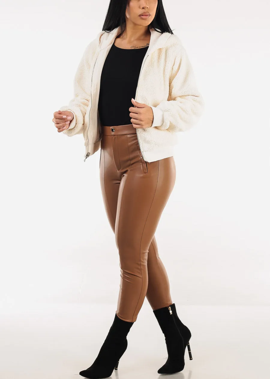 Butt Lift Vegan Leather Super High Waist Skinny Pants Light Brown sold by Moda product image thumbnail 2