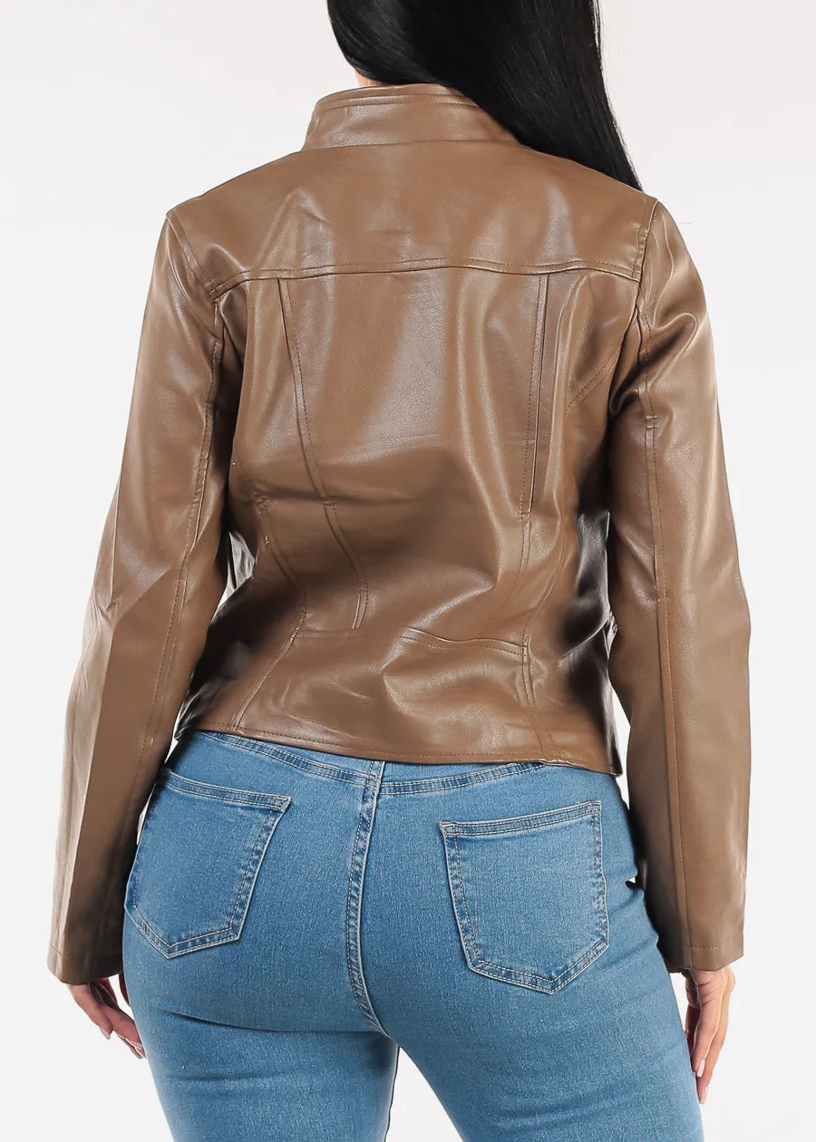 Zip Up Vegan Leather Moto Jacket Brown sold by Moda product image thumbnail 5