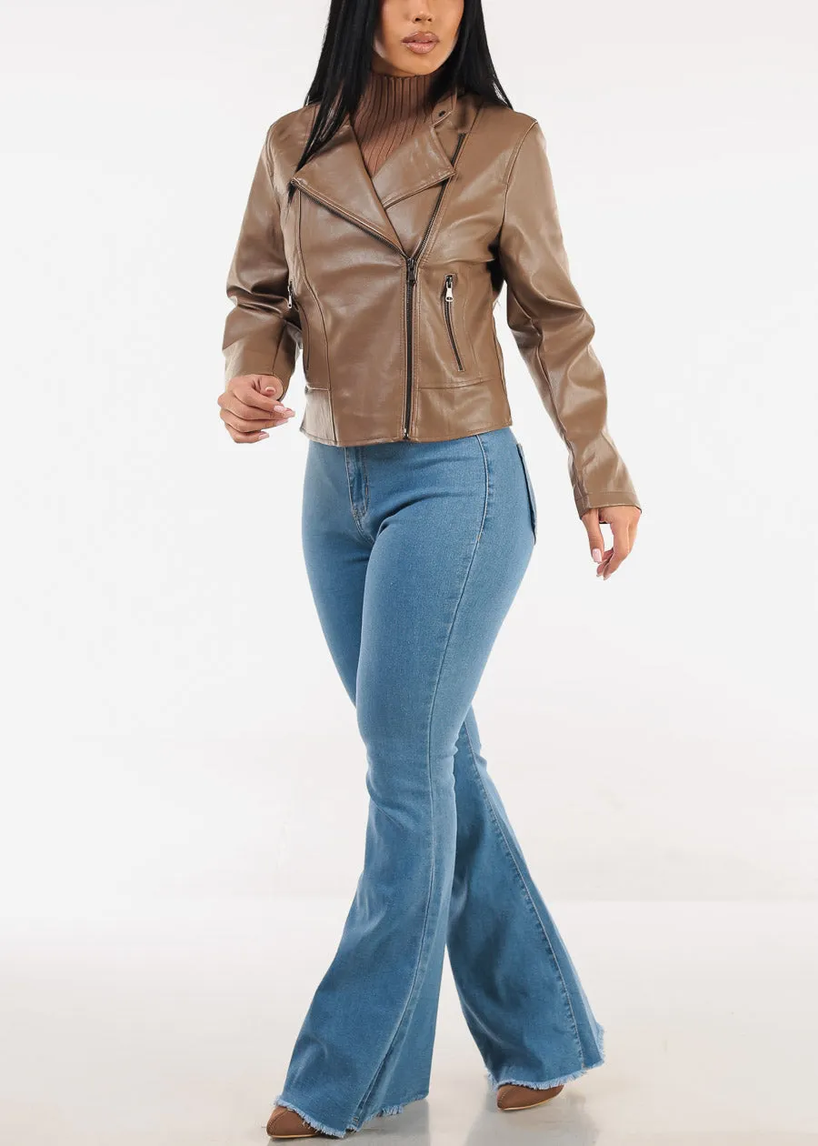 Zip Up Vegan Leather Moto Jacket Brown sold by Moda product image thumbnail 2