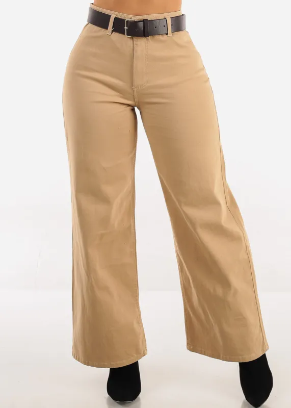 Super High Waist Stretch Wide Leg Dress Pants Khaki sold by Moda