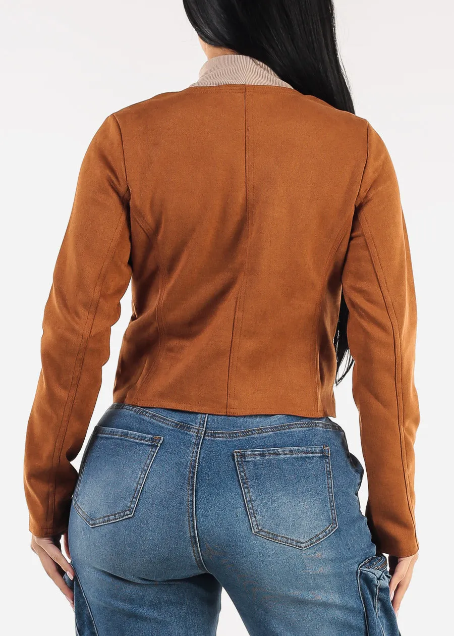 Long Sleeve Zip Up Suede Moto Jacket Camel sold by Moda product image thumbnail 4