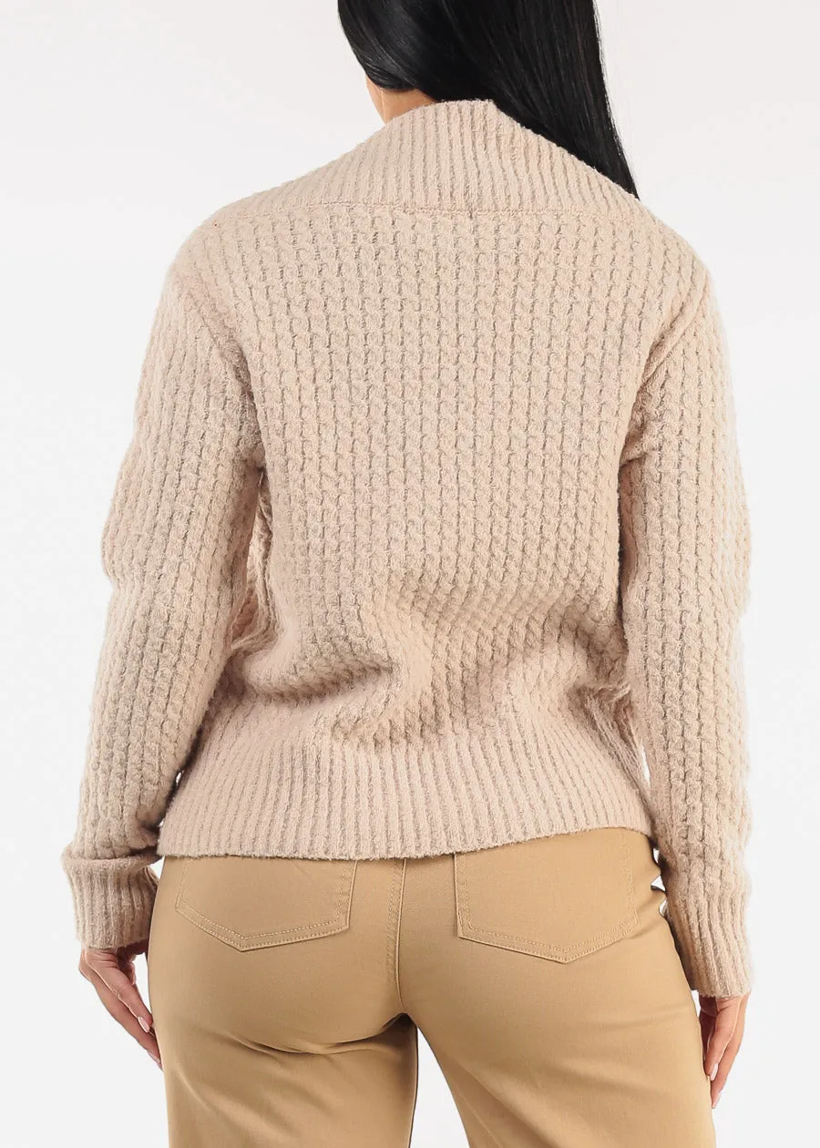 Long Sleeve Button Up Knitted Sweater Beige sold by Moda product image thumbnail 4