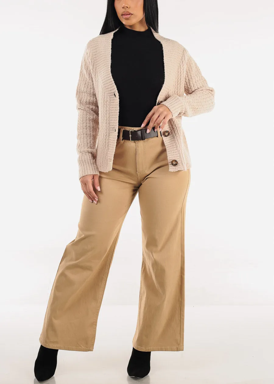 Long Sleeve Button Up Knitted Sweater Beige sold by Moda product image thumbnail 2
