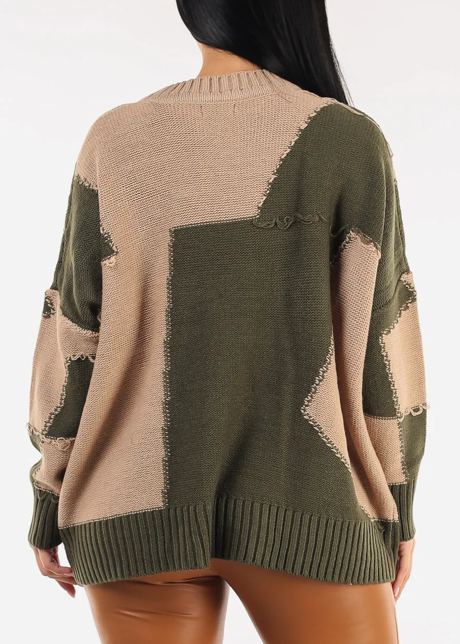 Long Sleeve Colorblock Sweater Olive & Taupe sold by Moda product image thumbnail 4