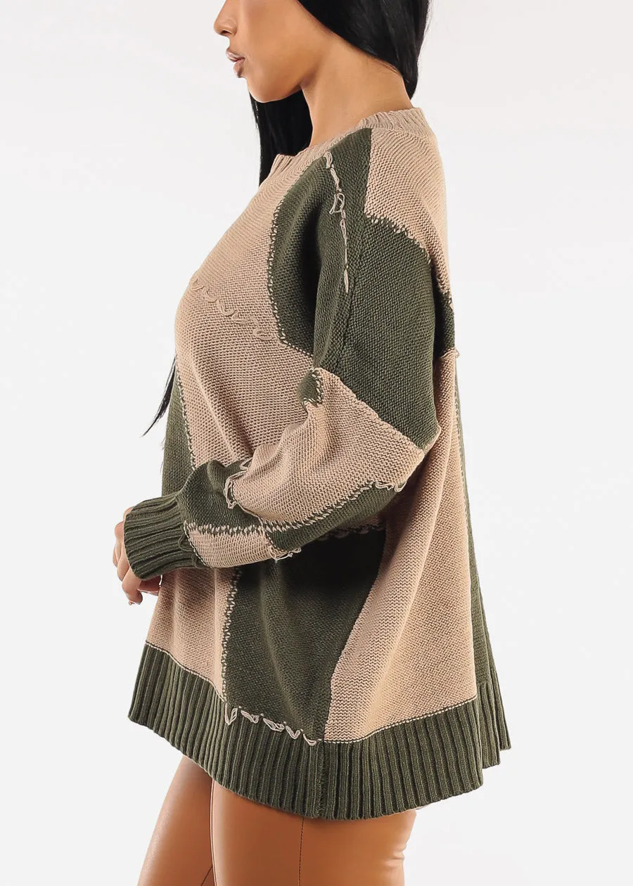 Long Sleeve Colorblock Sweater Olive & Taupe sold by Moda product image thumbnail 3