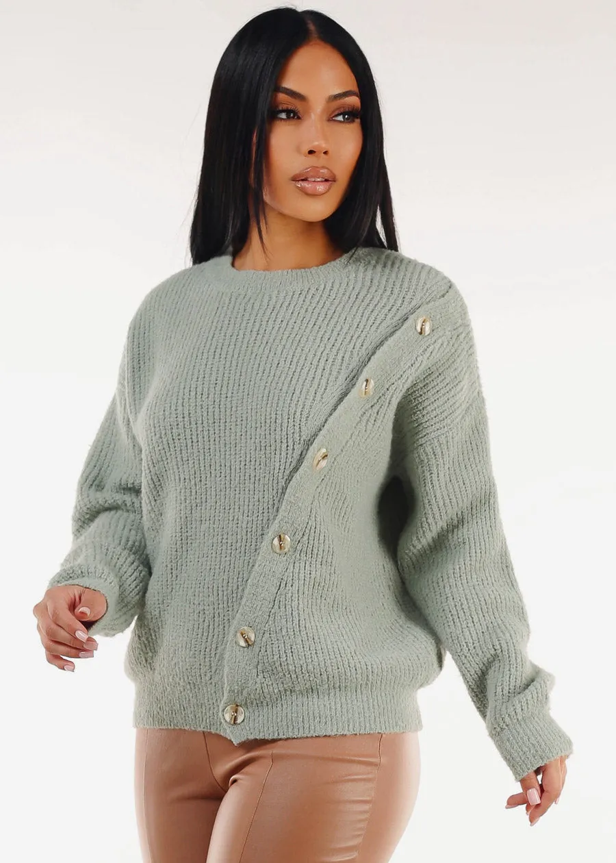 Long Sleeve Crewneck Knitted Sweater Mint sold by Moda