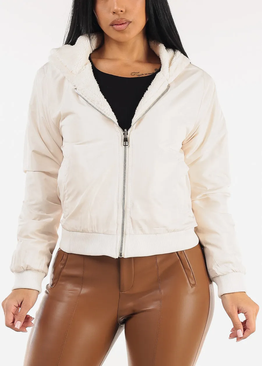 Reversible Sherpa Zip Up Jacket White w Hoodie sold by Moda product image thumbnail 5