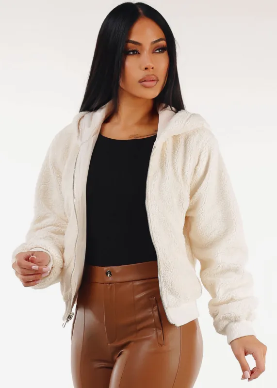 Reversible Sherpa Zip Up Jacket White w Hoodie made by Moda