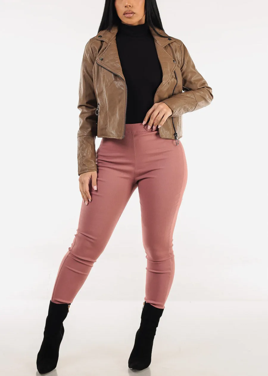 Zip Up Vegan Leather Moto Jacket Brown sold by Moda product image thumbnail 2