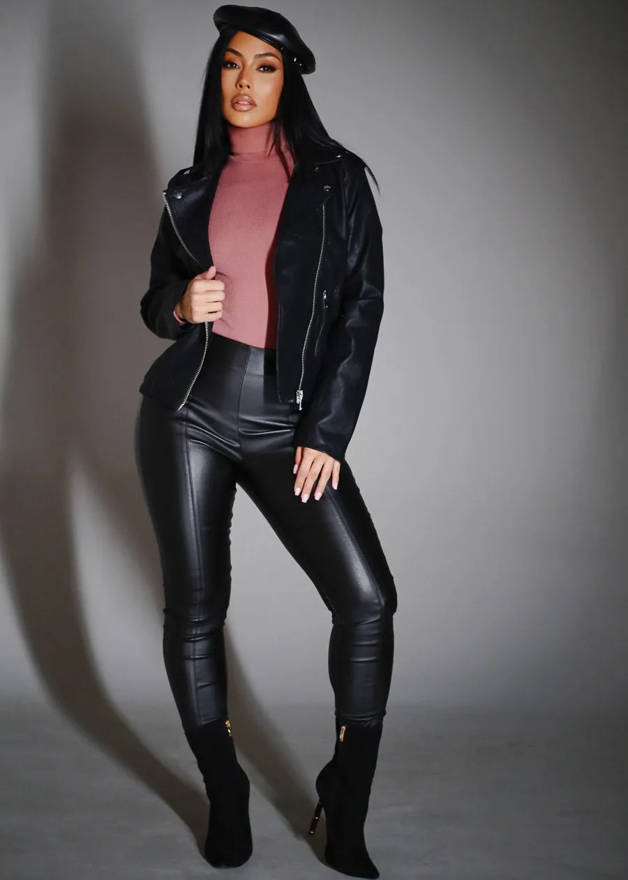 Black Vegan Leather Zip Up Moto Jacket sold by Moda product image thumbnail 2
