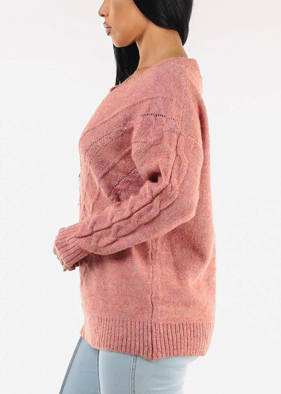 Vneck Long Sleeve Knitted Sweater Rose sold by Moda product image thumbnail 3