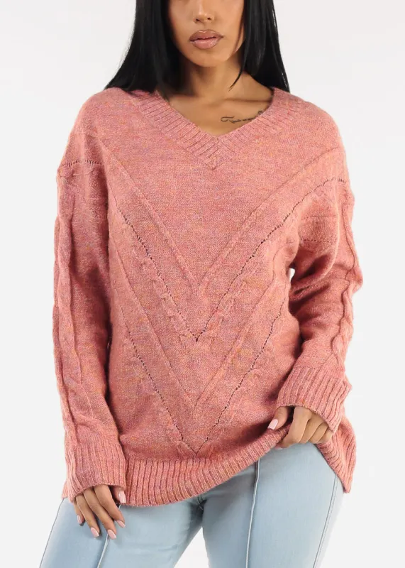 Vneck Long Sleeve Knitted Sweater Rose sold by Moda