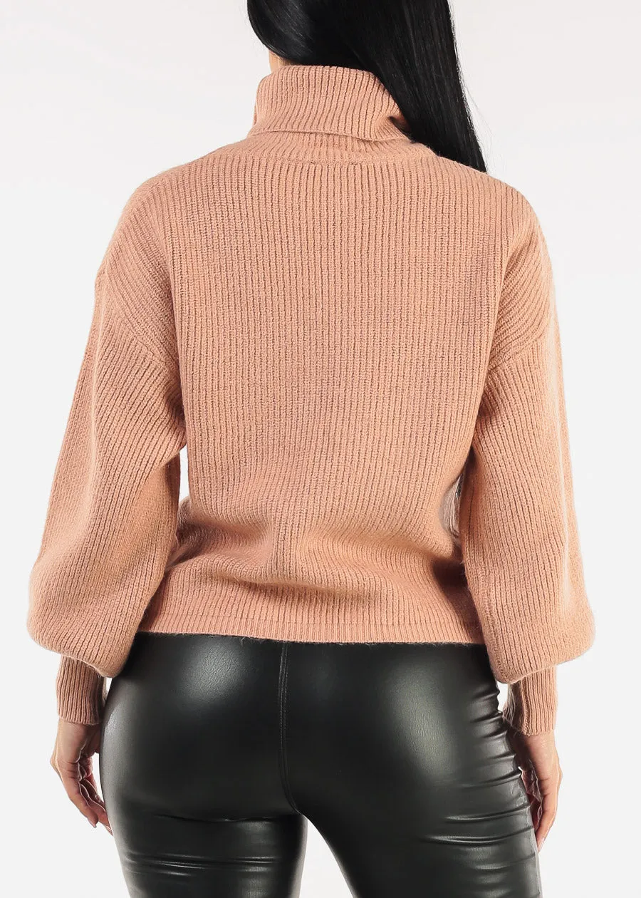 Long Sleeve Turtleneck Rib Knitted Sweater Blush sold by Moda product image thumbnail 4