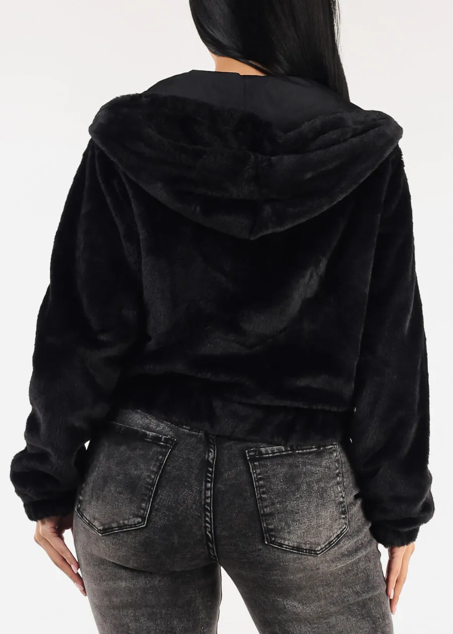 Reversible Faux Fur Zip Up Jacket Black w Hoodie sold by Moda product image thumbnail 4
