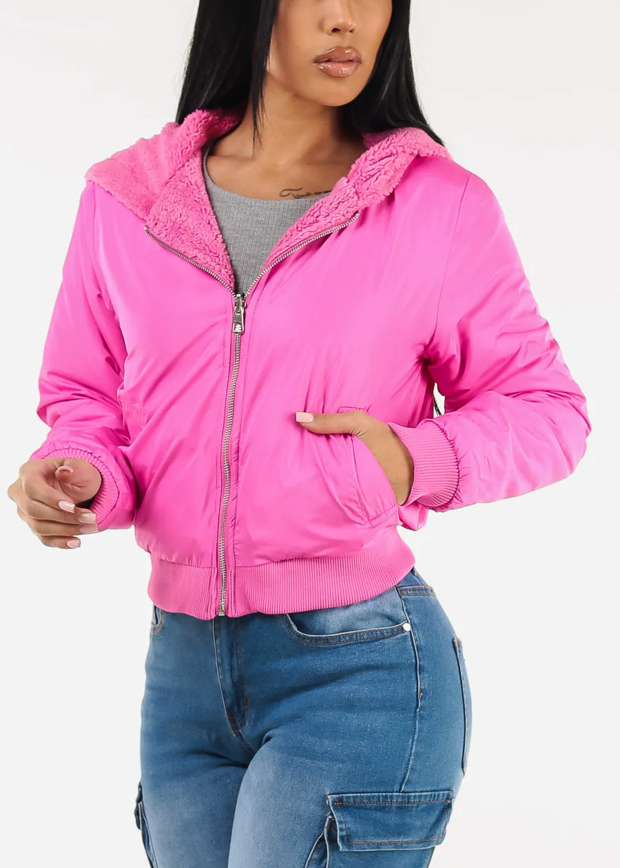 Reversible Sherpa Zip Up Jacket Hot Pink w Hoodie sold by Moda product image thumbnail 5