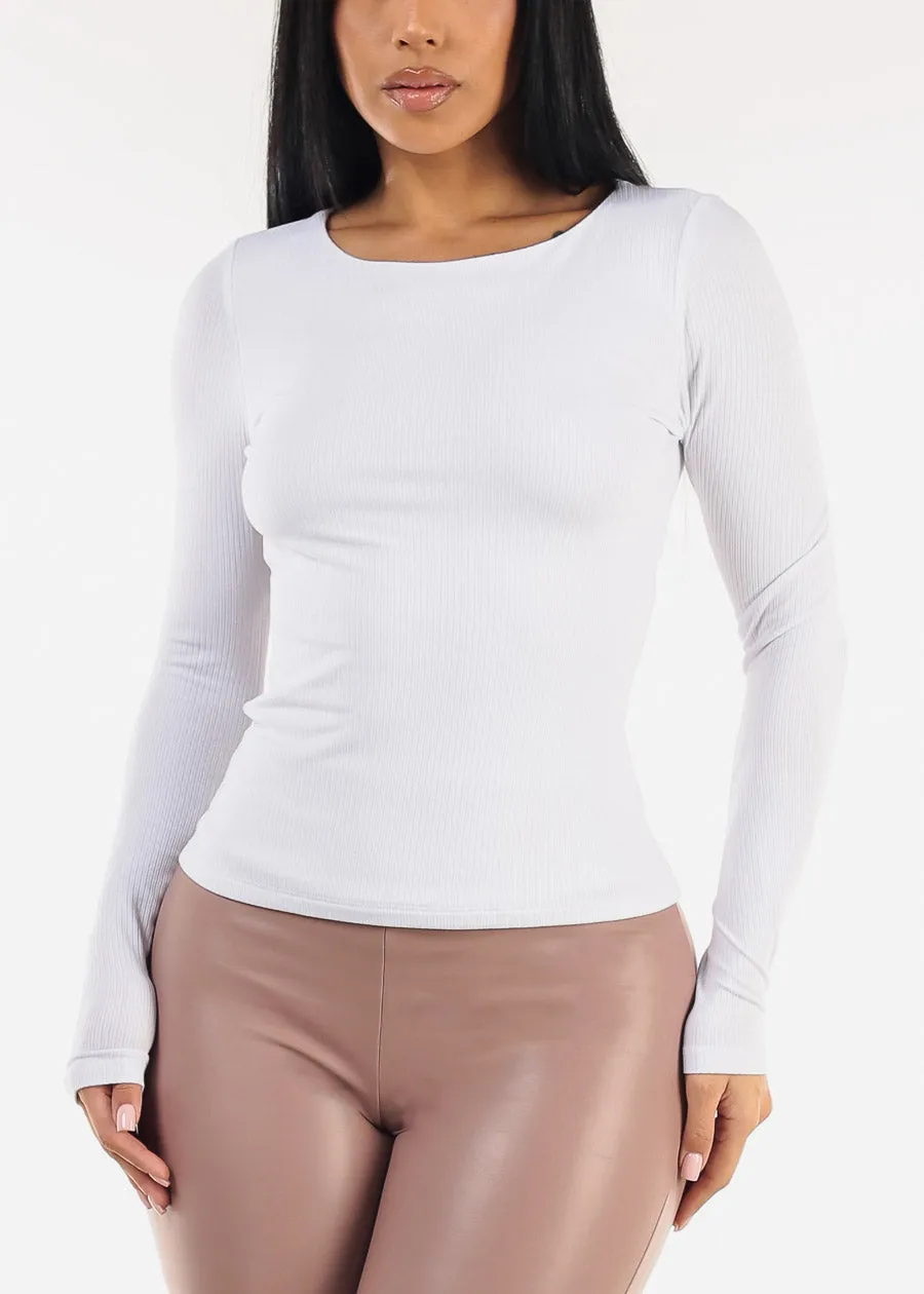 Long Sleeve Round Neck Stretch Ribbed Top White sold by Moda product image thumbnail 5