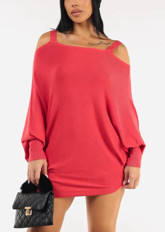 Cold Shoulder Stretch Tunic Top Coral Red made by Timing