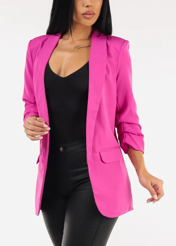 Quarter Sleeve Open Front Formal Blazer Fuchsia sold by Moda