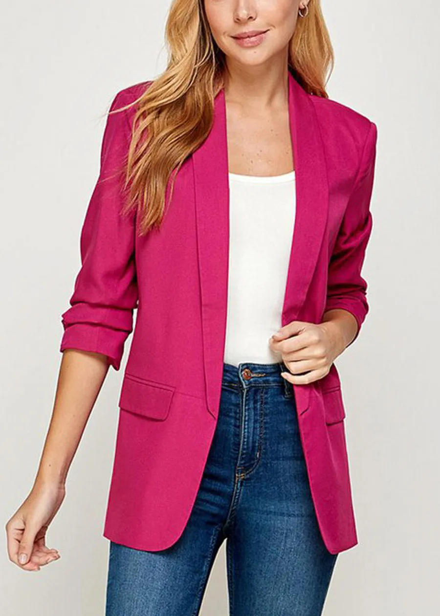 Quarter Sleeve Open Front Formal Blazer Fuchsia sold by Moda product image thumbnail 5