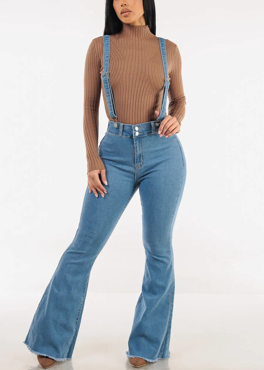 High Waisted Stretch Flared Jeans Med Wash w Suspenders sold by Moda product image thumbnail 4