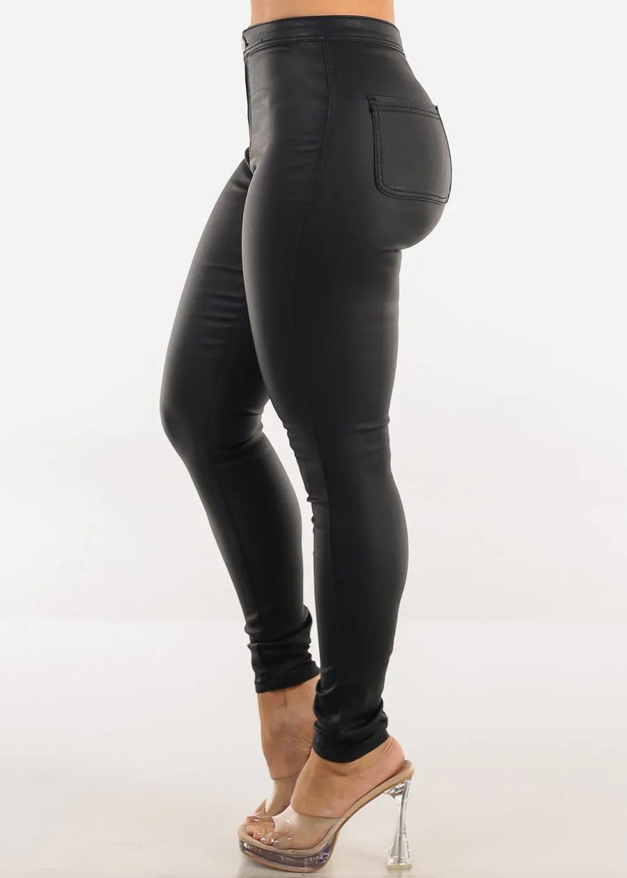 Stretchy High Waisted Black Coated Skinny Pants sold by Moda product image thumbnail 3
