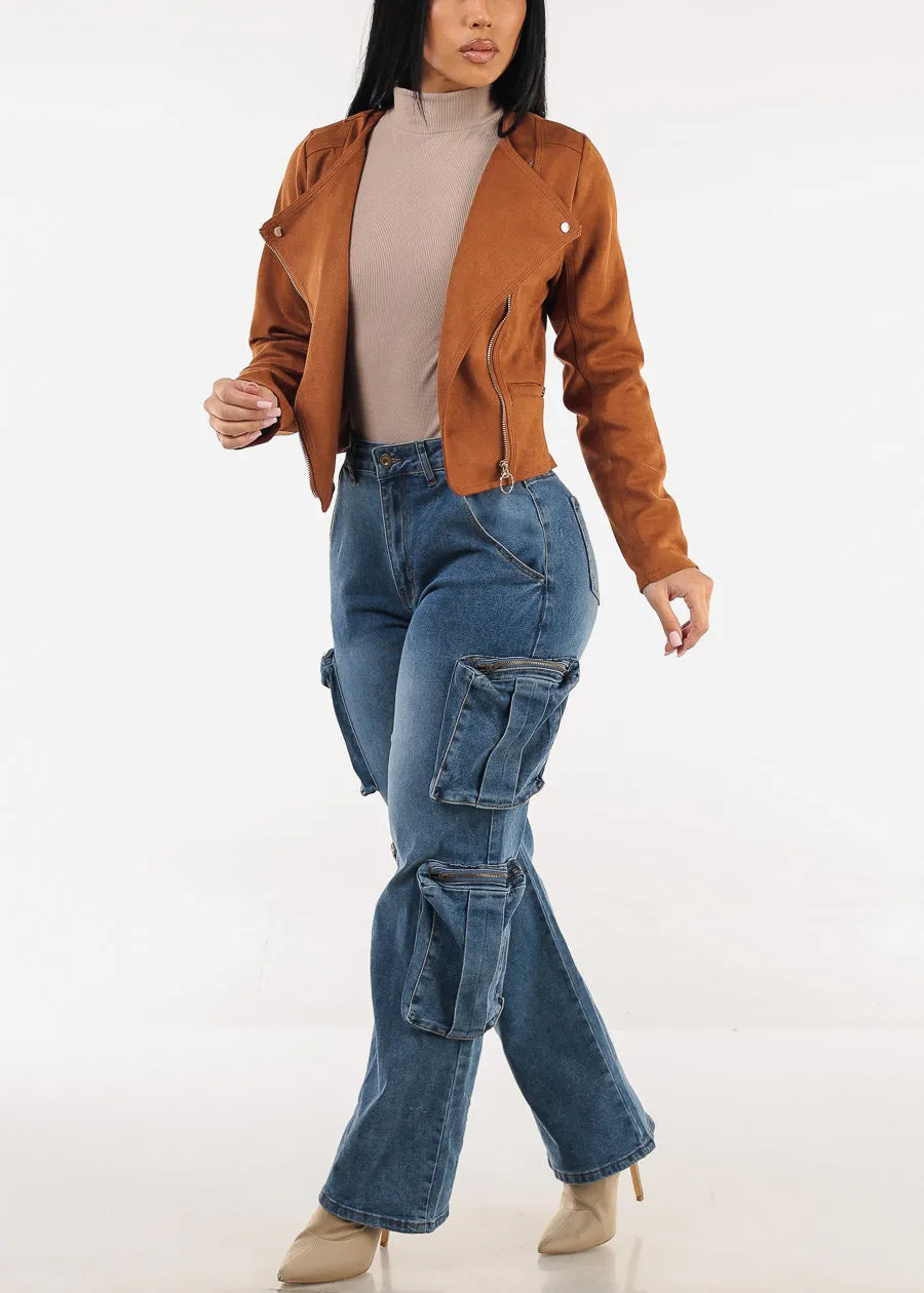 High Waisted Stretch Cargo Jeans Med Wash sold by Moda product image thumbnail 2