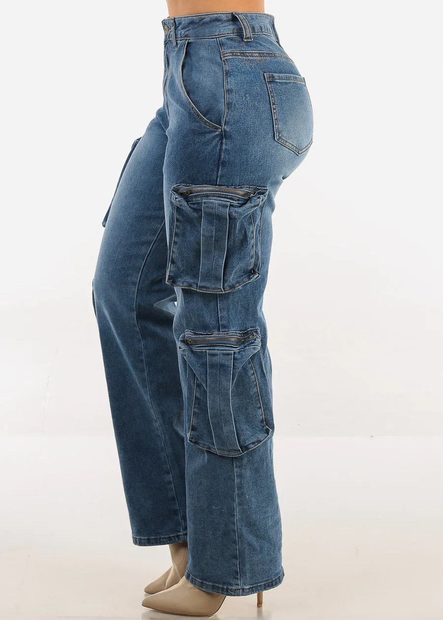 High Waisted Stretch Cargo Jeans Med Wash sold by Moda product image thumbnail 3