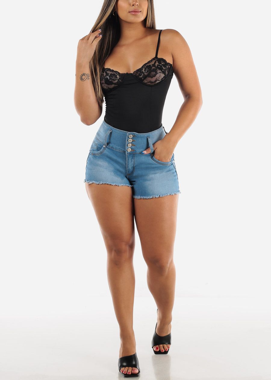 MX JEANS Butt Lifting Blue Cut Off Shorts sold by Moda product image thumbnail 4