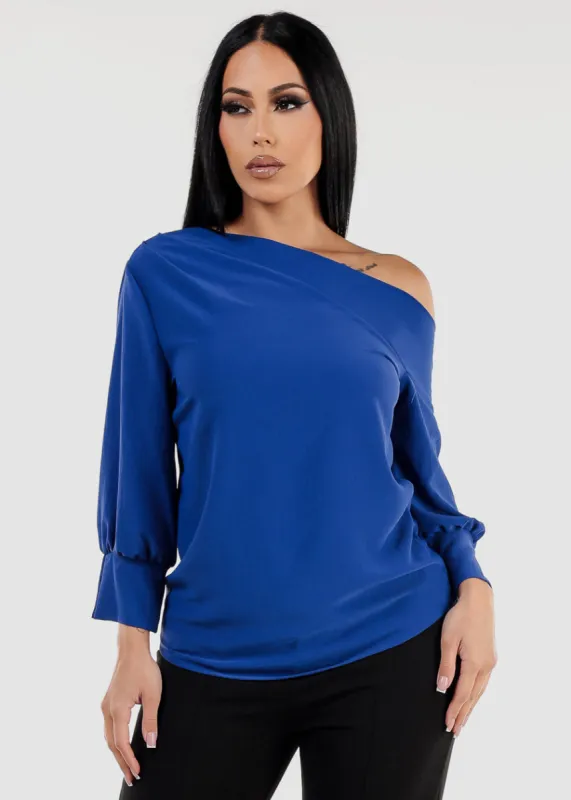 Asymmetrical One Shoulder Blouse Royal Blue sold by Moda