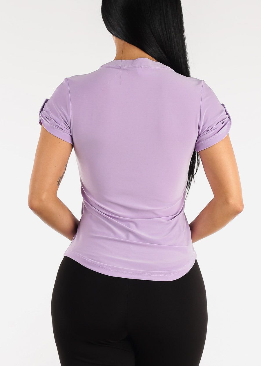 Short Sleeve Half Button Up Blouse Lavender sold by Moda product image thumbnail 4