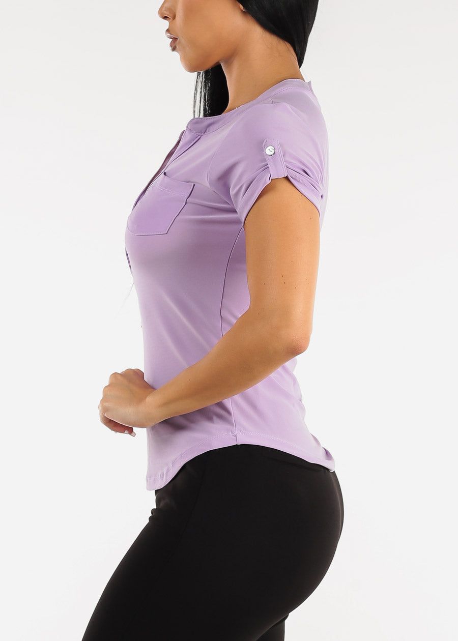 Short Sleeve Half Button Up Blouse Lavender sold by Moda product image thumbnail 3