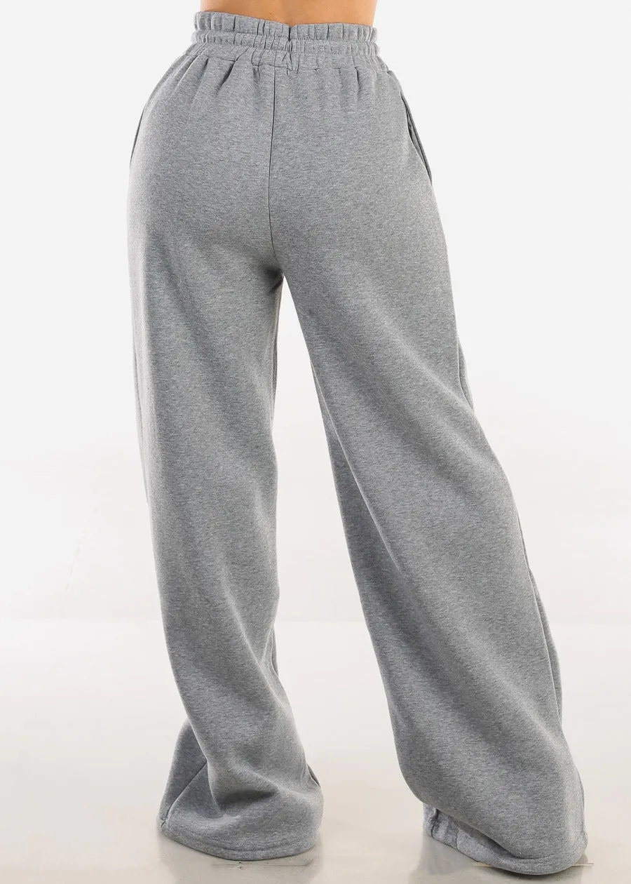 Drawstring Waist Wide Leg Fleece Sweatpants Grey sold by Moda product image thumbnail 4