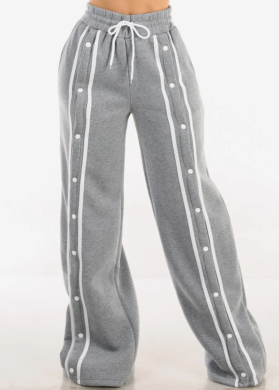 Drawstring Waist Wide Leg Fleece Sweatpants Grey sold by Moda