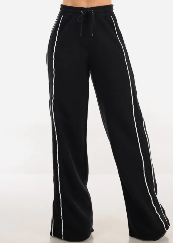 High Waisted Wide Leg Fleece Sweatpants Black sold by Moda
