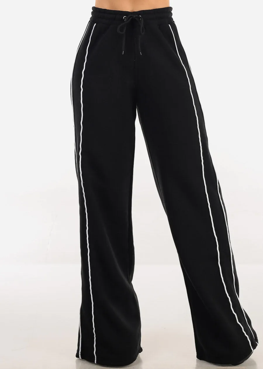 High Waisted Wide Leg Fleece Sweatpants Black sold by Moda