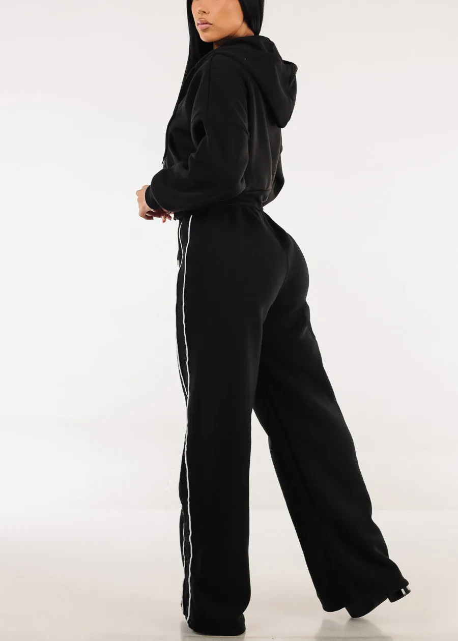 High Waisted Wide Leg Fleece Sweatpants Black sold by Moda product image thumbnail 5