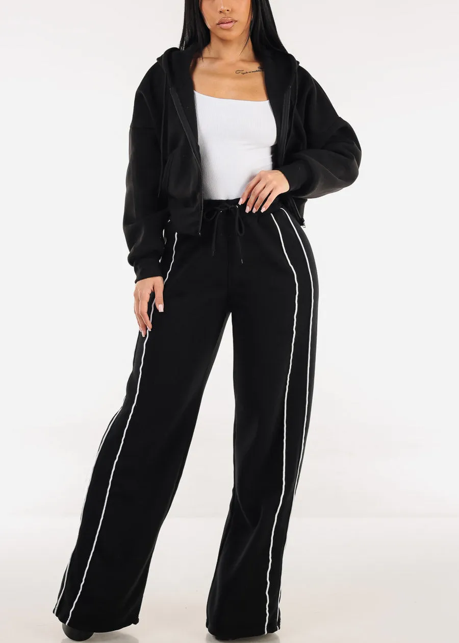 High Waisted Wide Leg Fleece Sweatpants Black sold by Moda product image thumbnail 2