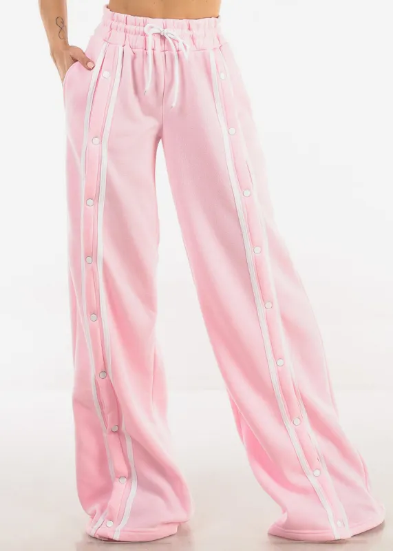 Drawstring Waist Wide Leg Fleece Sweatpants Light Pink sold by Moda