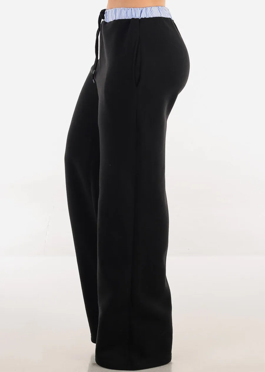 High Waist Wide Leg Fleece Sweatpants Black w Striped Waist sold by Moda product image thumbnail 3