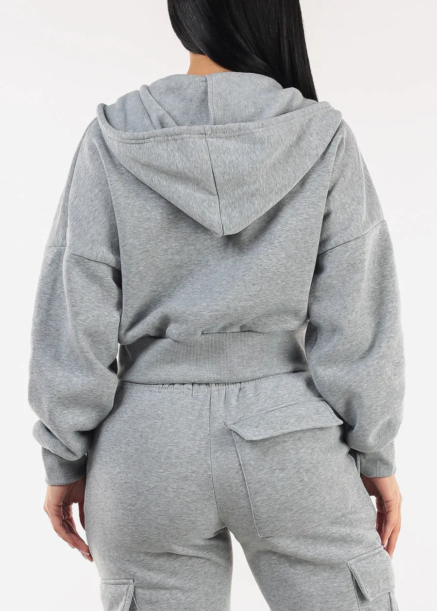 Cropped Fleece Zip Up Hoodie Grey sold by Moda product image thumbnail 5