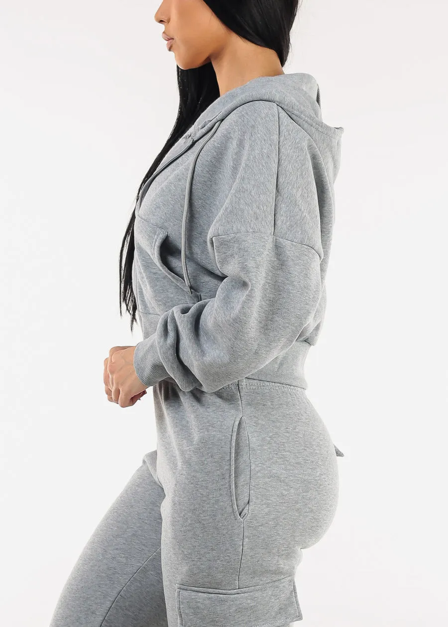 Cropped Fleece Zip Up Hoodie Grey sold by Moda product image thumbnail 4