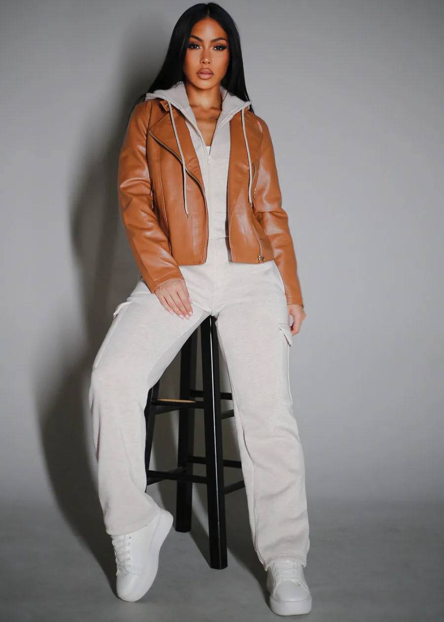 High Waist Relaxed Fit Utility Fleece Sweatpants Heather Beige sold by Moda product image thumbnail 2