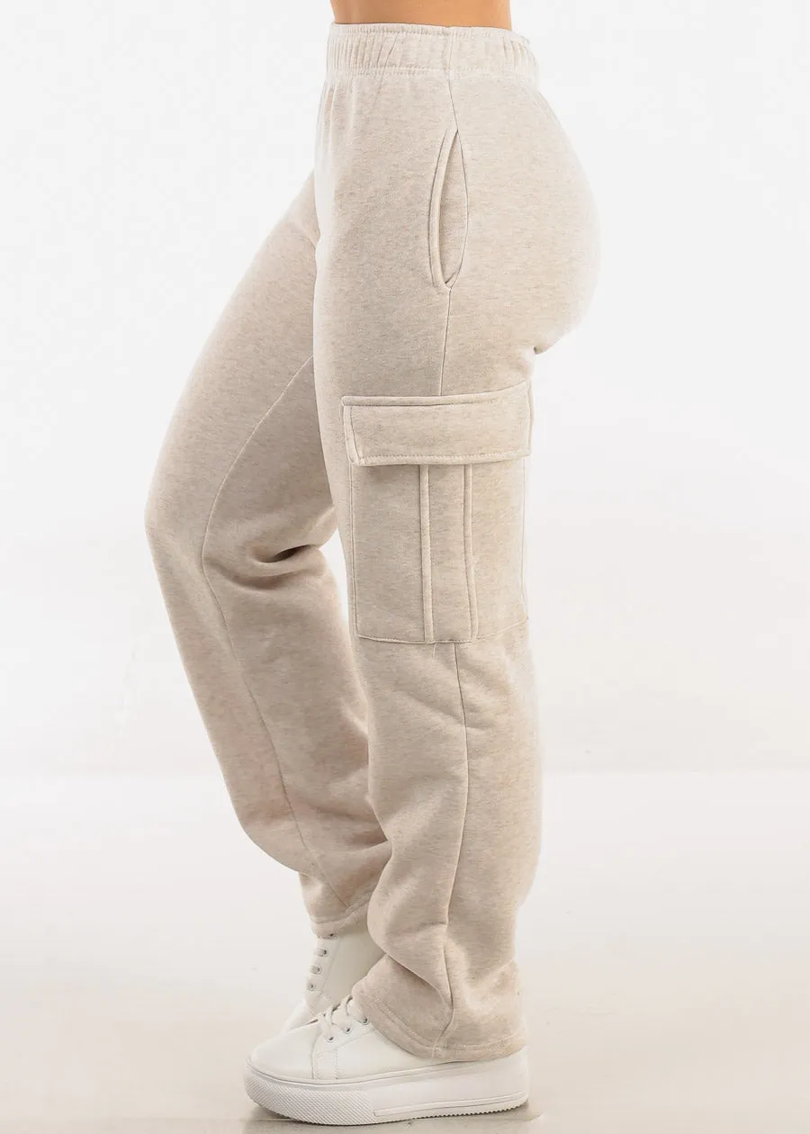 High Waist Relaxed Fit Utility Fleece Sweatpants Heather Beige sold by Moda product image thumbnail 3