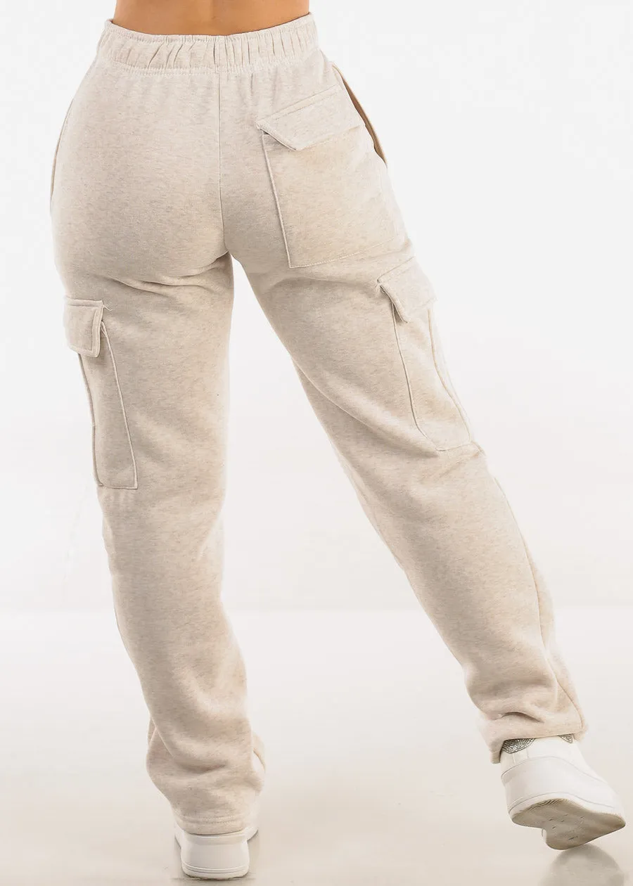 High Waist Relaxed Fit Utility Fleece Sweatpants Heather Beige sold by Moda product image thumbnail 4