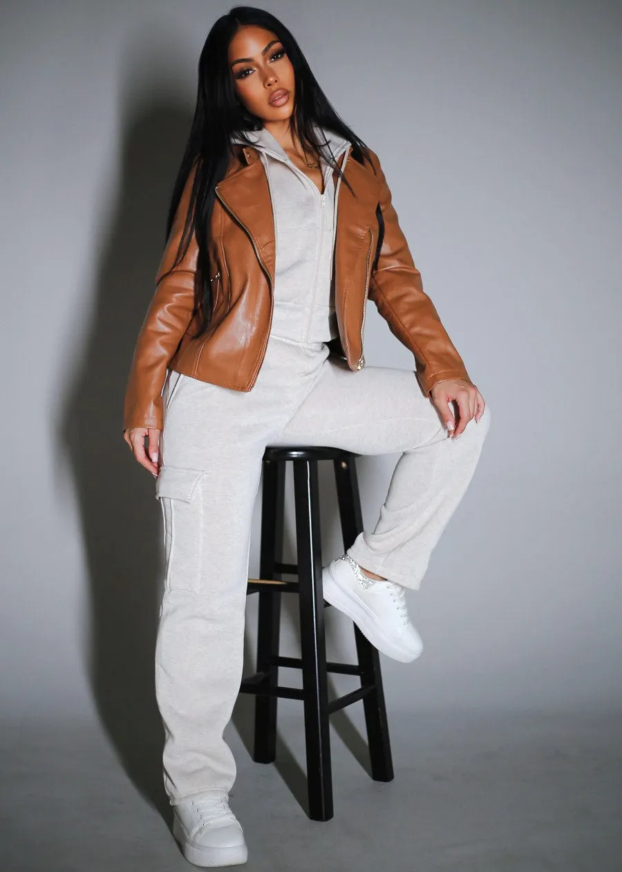 Cropped Fleece Zip Up Hoodie Heather Beige sold by Moda product image thumbnail 2