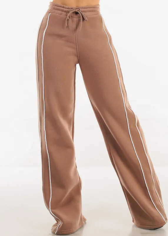 High Waisted Wide Leg Fleece Sweatpants Mocha sold by Moda