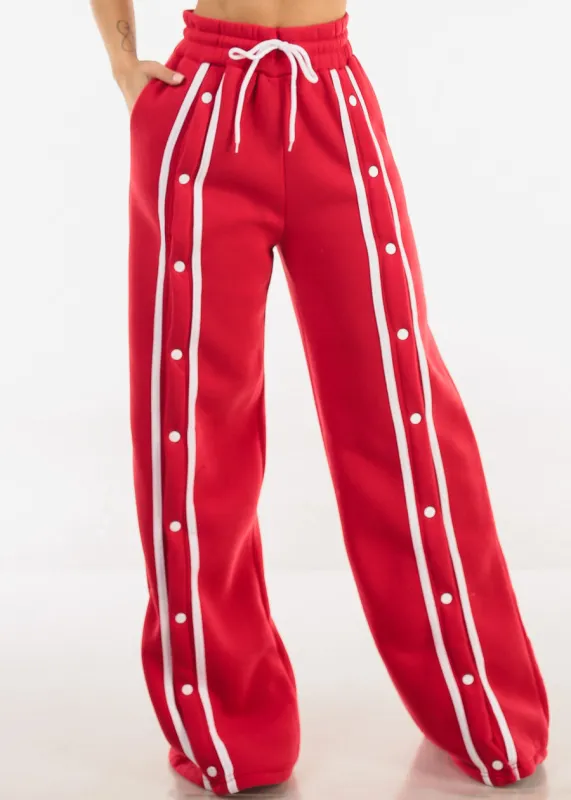 Drawstring Waist Wide Leg Fleece Sweatpants Red sold by Moda