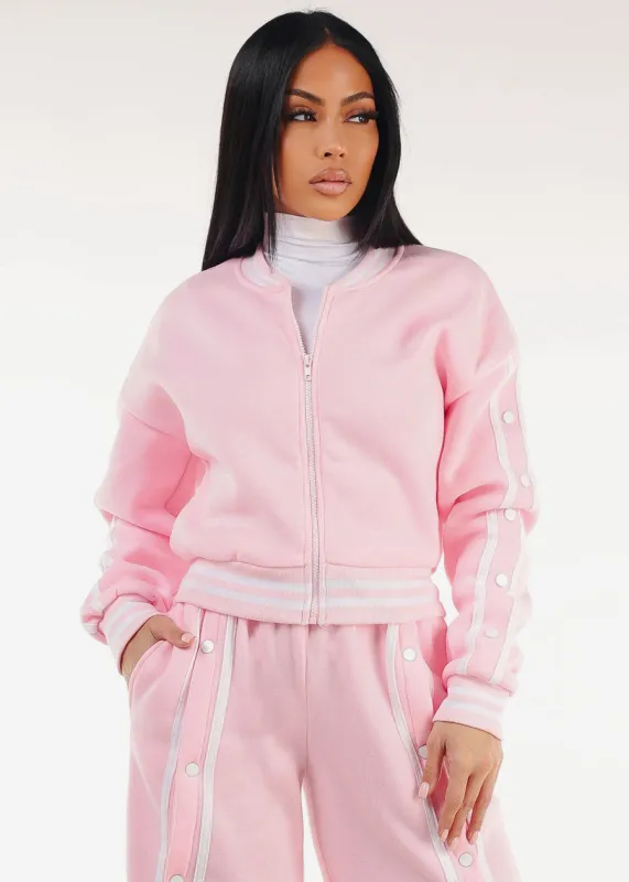 Long Sleeve Fleece Bomber Jacket Light Pink sold by Moda